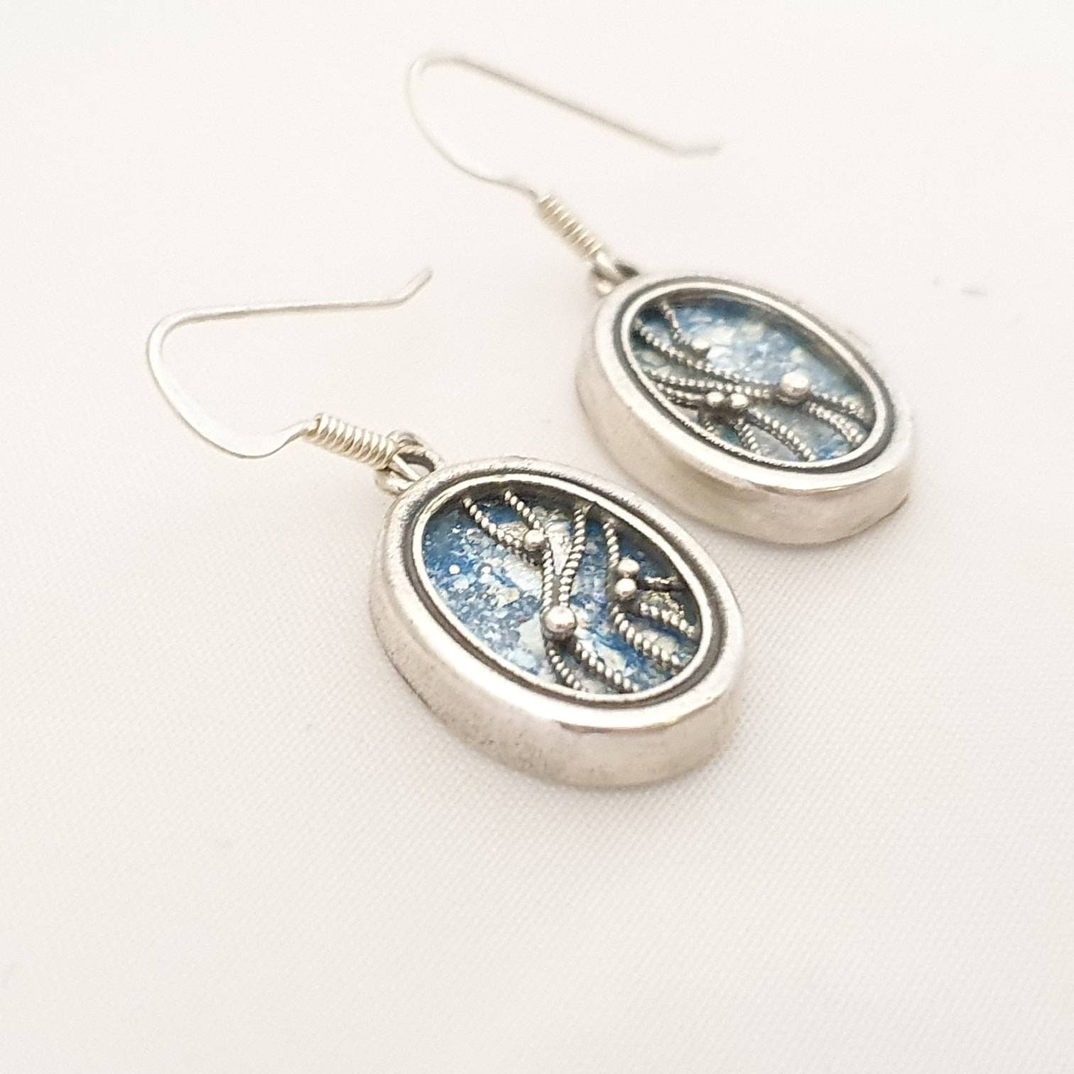 Roman Glass Sterling Silver Earrings: Ancient Israeli Design - Etsy