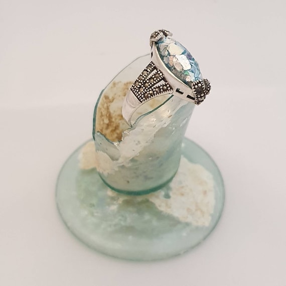 Ancient Roman Glass Ring with Marcasite Band Sterling Silver Ancient Roman Glass Ring with Marcasite Band Sterling Silver