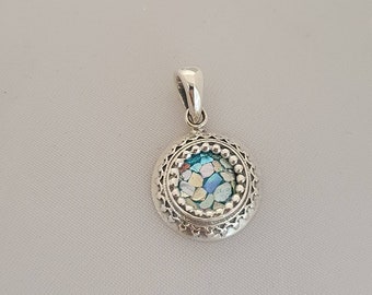 Roman Glass Pendant, Ancient Roman Glass Jewelry, Israeli Sterling Silver Pendant, Delicate Handmade Jewish Necklace