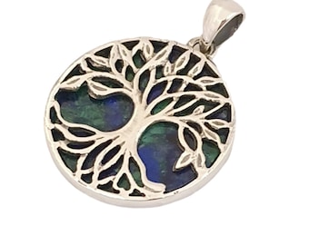 Tree of life silver pendant, Eilat stone tree of life pendant,Azurite Malachite pendant, amazing design,israeli design,Sale price now!!