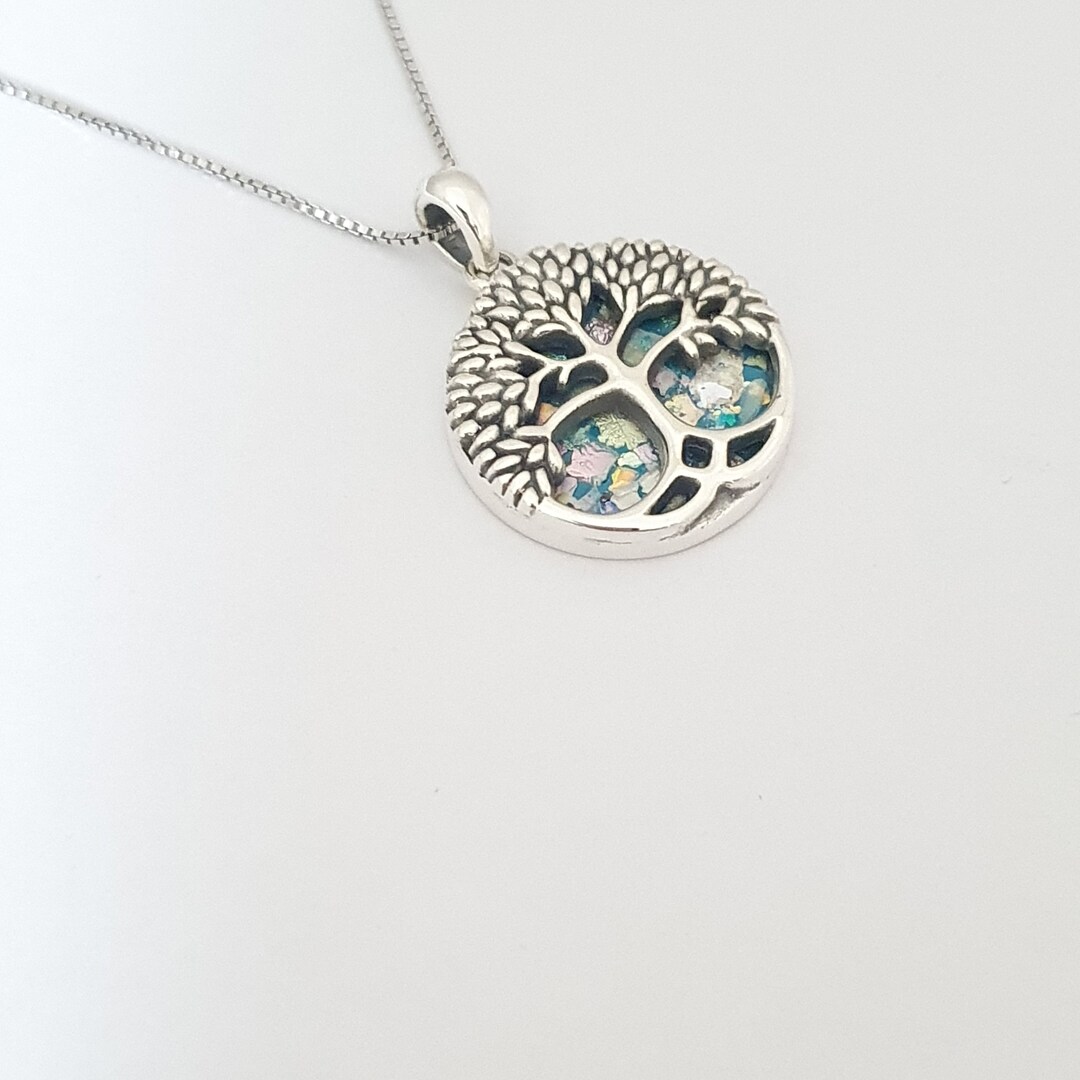 Amazing Tree of Life Silver Pendant Set With Ancient Roman Glass ...