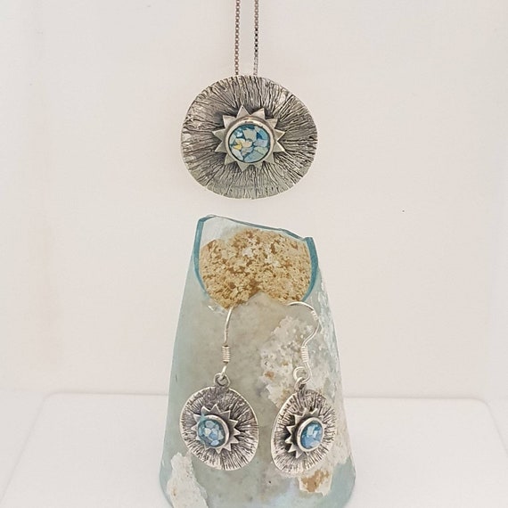 Ancient Roman Glass Earrings Antiqued Sterling Silver Ancient Roman Glass Earrings Antiqued Sterling Silver