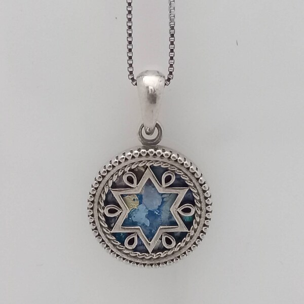 Silver david star,jewish star,roman glass david star,magen david,star of david pendant,silver star of david pendant,juaica pendant,מגן דוד