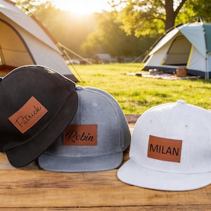 Gorro personalizado para bebé con parche de cuero, gorra snapback personalizada con nombre, gorra para niños y adultos, gorra trucker para bebé, gorra con nombre para niños, regalo para bebé