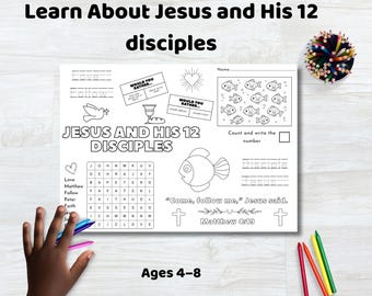 Jesus 12 Disciples Activity Placemat | Bible Printable Kids Craft (Digital Download)