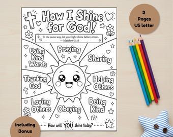 Disegni da colorare "Lascia che la tua luce risplenda" per progetti creativi per bambini cristiani.