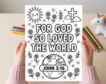 For God So Loved The World Coloring Page, John 3:16 Bible Craft