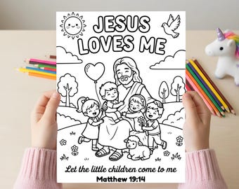 Jesus Loves Me Coloring Sheet, Bible Coloring Page, Digital Coloring Activity
