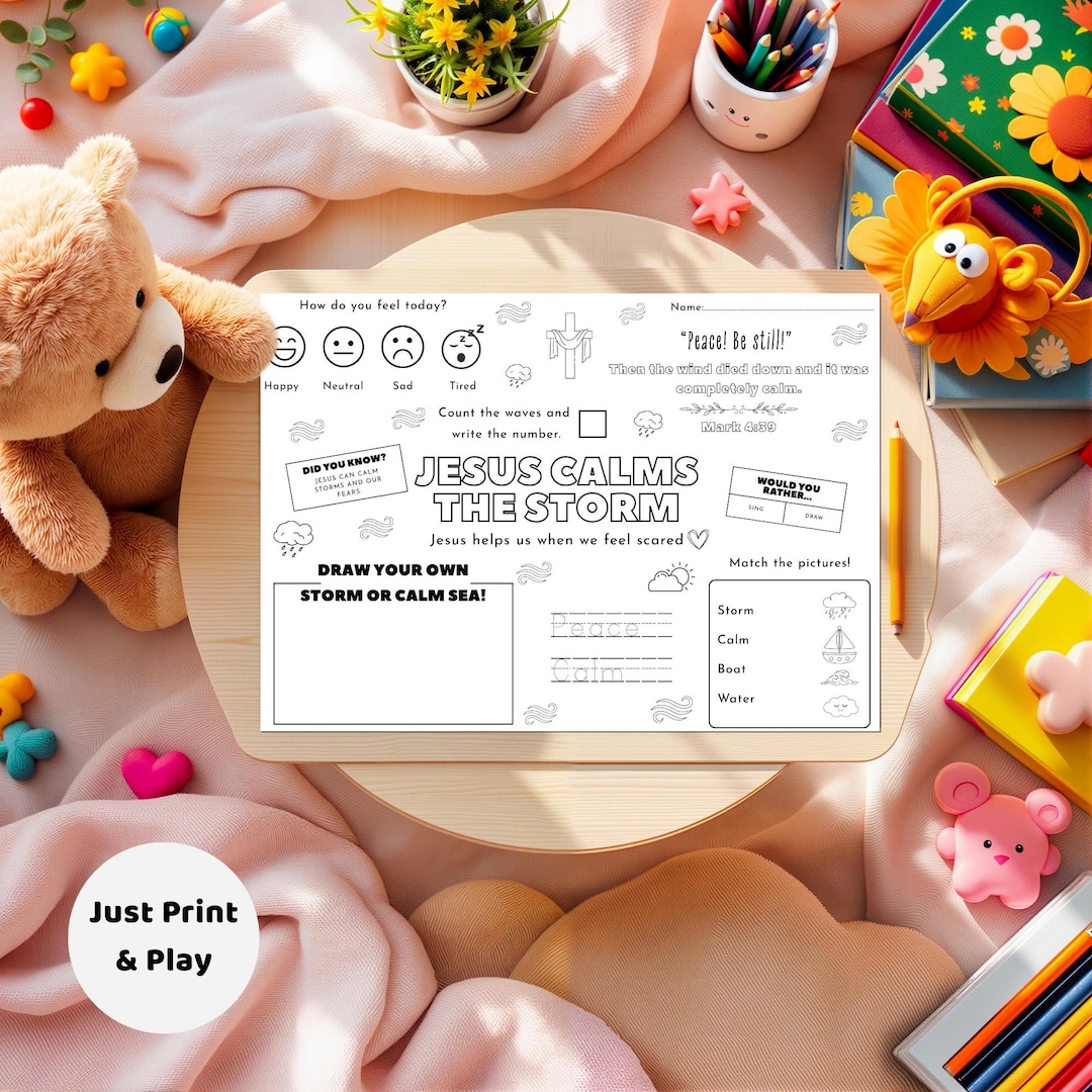 Kids Bible Activity Sheets - Jesus Calms the Storm Worksheet for Fun ...