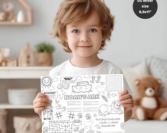 Noah's Ark Activity Placemat, Bible Story Craft, Sunday School Game (Digital Download)