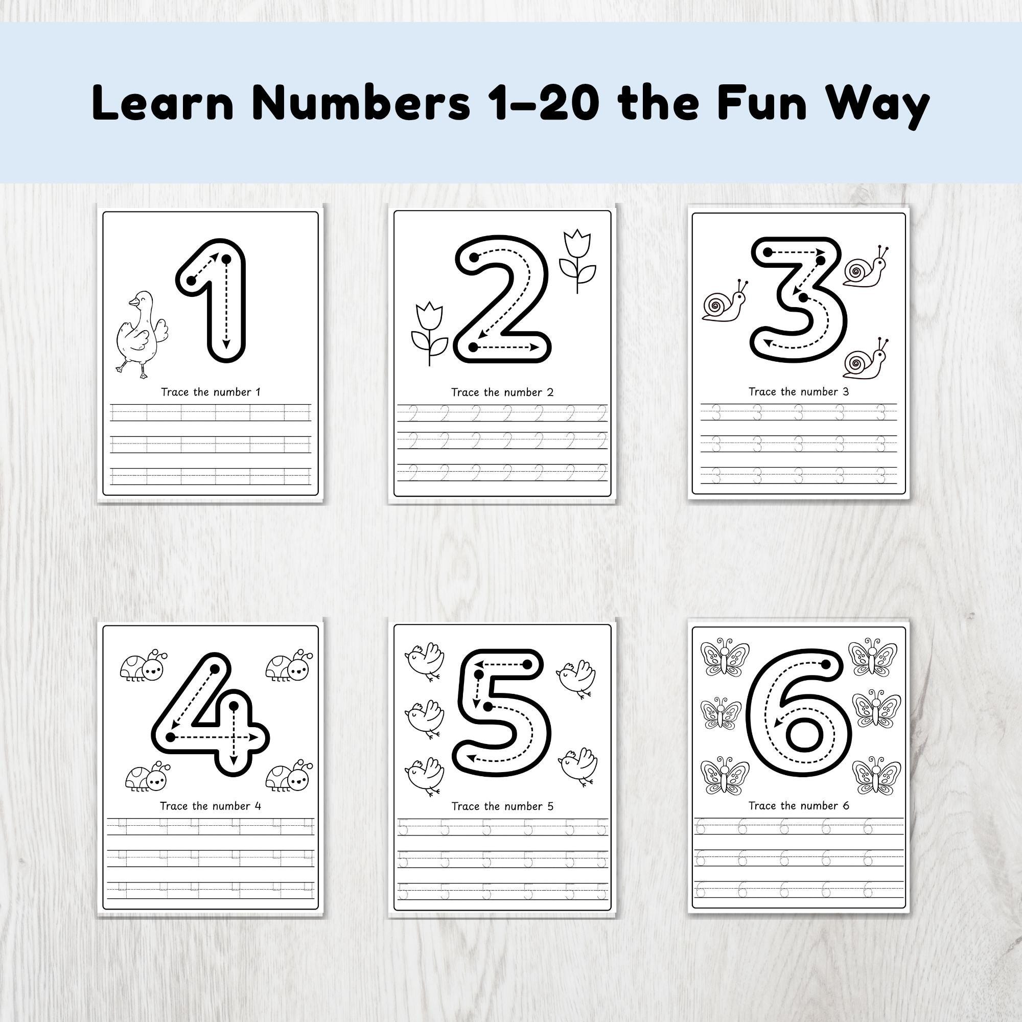 Number Tracing Worksheets 0-20 for Handwriting Practice and Preschool ...