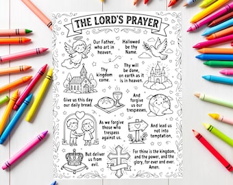 Pagina da colorare con versetto biblico del Padre Nostro per bambini