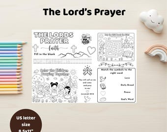 Lords Prayer Coloring Page Printable Kids Activity Sheet