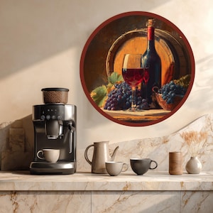 強化ガラス製ウォールアート、ワインとチーズの静物画プリント、キッチン装飾ポスター