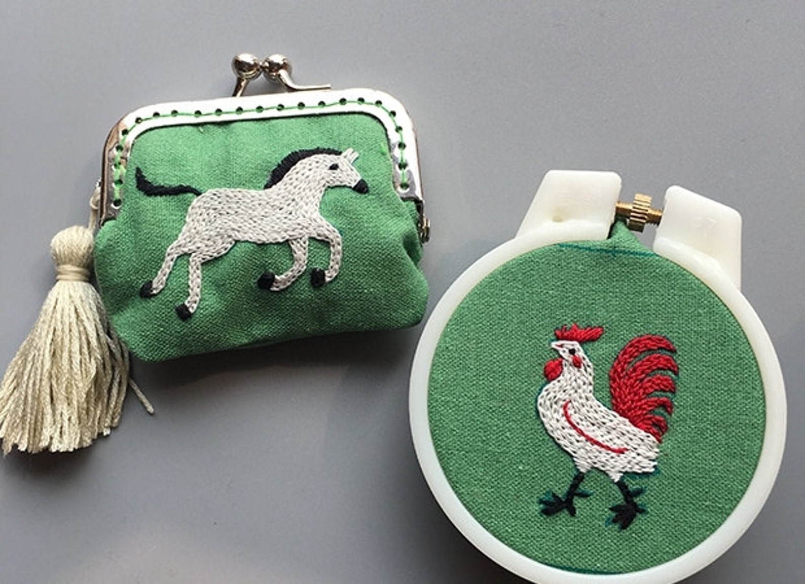 DIY Kit Embroidery Frame Purse Rooster Pony Handmade Etsy