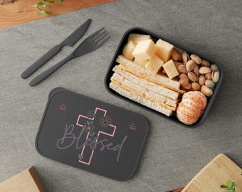 Blessed Christian Bento Lunch Box | Cross Lunch Box | Faith School Lunch Container | Back to School Christian Gift | Reusable Bento Box