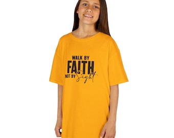 Walk By Faith Not By Sight Kids Shirt, Youth Christian T-Shirt, Boys Girls Bible Verse Tee, Sunday School Shirt, Kids Religious Gift
