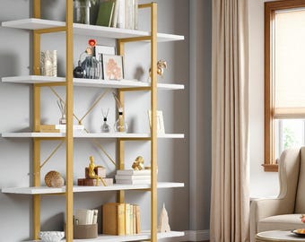 Regał na książki w stylu vintage industrialnym, 5 poziomów, 72 cale wysokości, rustykalny, do przechowywania dekoracji domowych