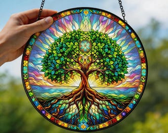 Tree of Life Stained Glass Suncatcher, Colorful Window Hanging Decor, Spiritual Glass Art, Nature Sun Catcher, Gift for Her