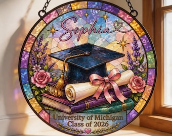 Personalized Graduation Suncatcher, Custom Name Stained Glass Gift, College Graduation Window Hanging, Class of 2026 Decor