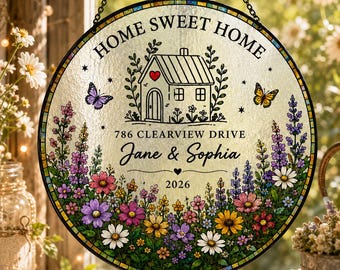 Personalized New Home Suncatcher, Custom Housewarming Gift, Home Sweet Home Window Hanging, Address Sign Gift, New Home Decor