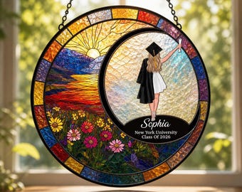 Personalized Graduation Suncatcher, Custom Name Stained Glass Gift, Class of 2026 Graduate Window Hanging, College Grad Decor
