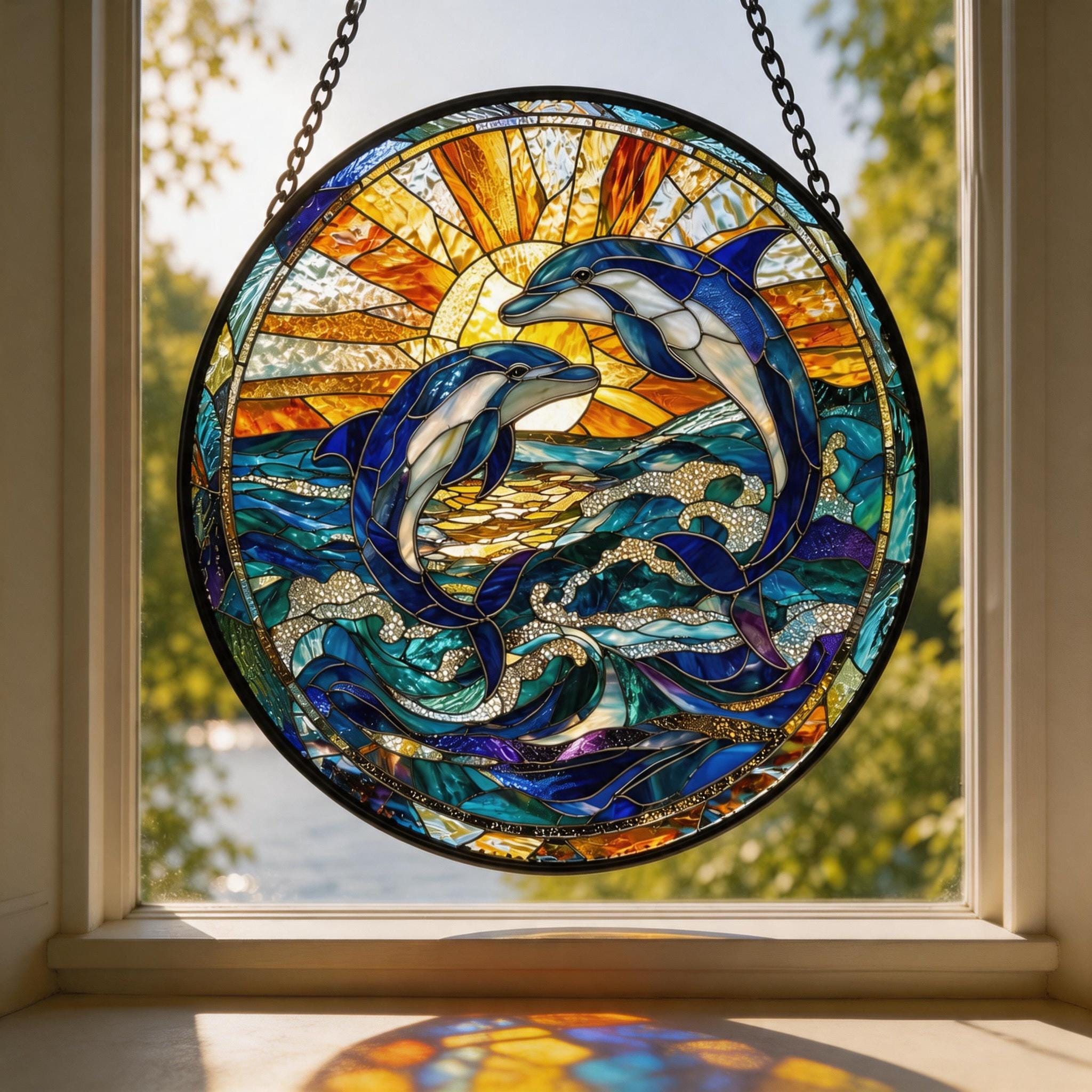 Stained glass window dolphin - Etsy 日本