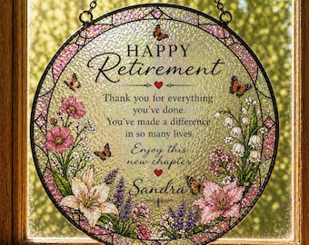 Custom Retirement Gift for Her, Stained Glass Suncatcher, Thank You Keepsake, Personalized Name Gift, Teacher Nurse Farewell Gift Decor