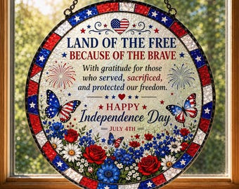 Patriotic Stained Glass Suncatcher, Independence Day Window Hanging, July 4th Decor, American Flag Sun Catcher Gift
