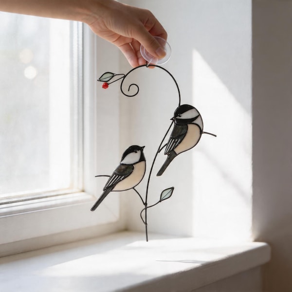 Buntglas-Vogel-Suncatcher, Chickadee-Fenster-hängender Dekor, Garten-Suncatcher, Naturliebhaber-Geschenk, Fensterverzierung im Freien