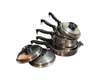 Vtg Chef's Ware Multi-Ply Stainless Steel Cookware Set 5 Pots Pans w/3 Lids lot