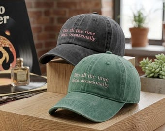 Kiss All The Time Disco Occasionally Hat, Embroidered Funny Quote Cap, Vintage Washed Dad Hat, Retro Music Lover Gift