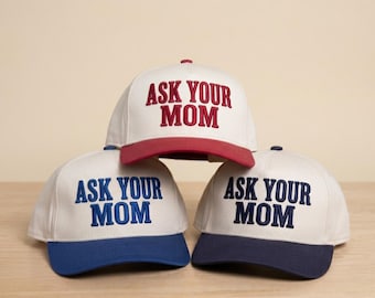Ask Your Mom 3D Embroidered Hat, Funny Father’s Day Gift for Dad, Raised Embroidery Dad Cap, Retro Baseball Hat