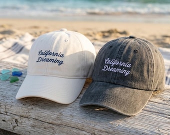 California Dreaming Hat | California Embroidered Dad Cap | Coastal Beach Baseball Hat | West Coast Aesthetic Cap | Custom Thread Color