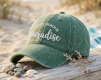 Every Beach Is Paradise Hat | Beach Lover Embroidered Cap | Coastal Vacation Baseball Hat | Summer Beach Gift | Custom Thread Color