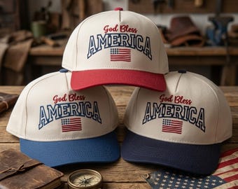 God Bless America Embroidered Trucker Hat | Patriotic USA Baseball Cap | Fourth of July Hat | American Pride Gift for Men & Women