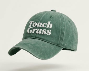 Touch Grass Embroidered Dad Hat, Funny Vintage Baseball Cap, Aesthetic Green Cap, Trendy Meme Hat, Unisex Casual Outdoor Hat Gift