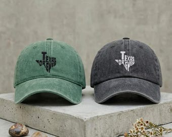 Texas Forever Hat | Texas Embroidered Dad Cap | Vintage Washed Baseball Cap | Southern Country Hat | Custom Thread Color Gift