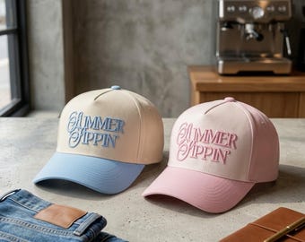 Summer Sippin Hat, Embroidered Two Tone Baseball Cap, Cute Summer Dad Hat, Beach Vacation Gift for Women
