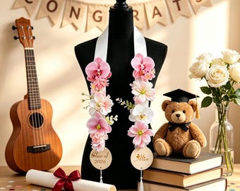 Guirnalda floral personalizada para graduación, estola de graduación personalizada hecha a mano con mezcla floral en tonos pastel, banda de graduación personalizada, regalo de graduación, regalos para la promoción de 2026