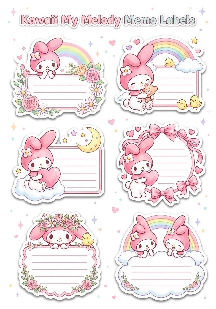 My Melody Memo Label Stickers - Etsy