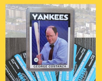 Seinfeld George Costanza 1986 Retro Style Baseball Card New York Parody Art ACEO + 25 Art Vandelay Employee Identification Cards.  Free Ship