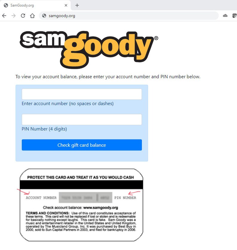 Sam Goody Prank Gag Gift Card Birthdays Christmas Graduation Gag Gift