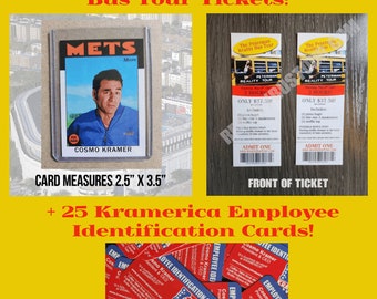 Seinfeld Kramer 1986 Retro Style Baseball Card New York Art ACEO + 2 Peterman Reality Bus Tour Tickets and 25 Kramerica cards