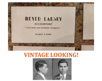 25 1920's Vintage Looking Meyer Lansky Business Cards.  Hand them out.   Al Capone, Lucky Luciano, Dutch Schultz.