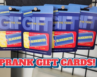 Blockbuster Prank Gag Gift Cards (4), Great for Birthdays Christmas Graduation Gag gift FUNNY PRANK gift  You get 4!