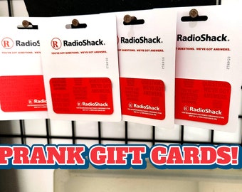 Radio Shack Prank Gag Gift Cards (4), Great for Birthdays Christmas Graduation Gag gift FUNNY PRANK gift  You get 4!