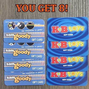 Sam Goody and KB Toys Prank Gag Gift Card - Birthdays Christmas Graduation Gag gift FUNNY PRANK gift  You get 8!