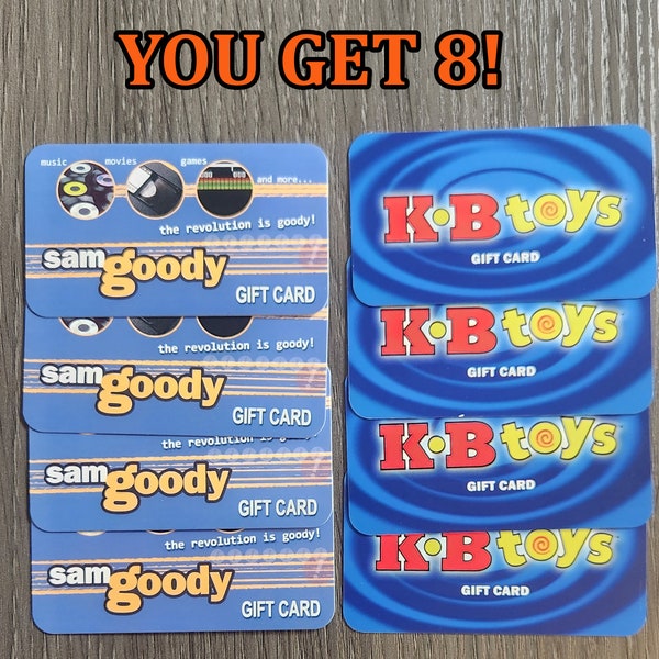 Sam Goody and KB Toys Prank Gag Gift Card - Birthdays Christmas Graduation Gag gift FUNNY PRANK gift  You get 8!