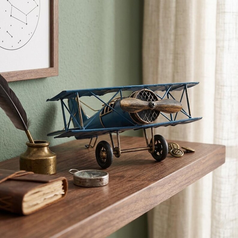 Vintage Iron Airplane Model, Retro Biplane Decor, Aviation Figurine ...